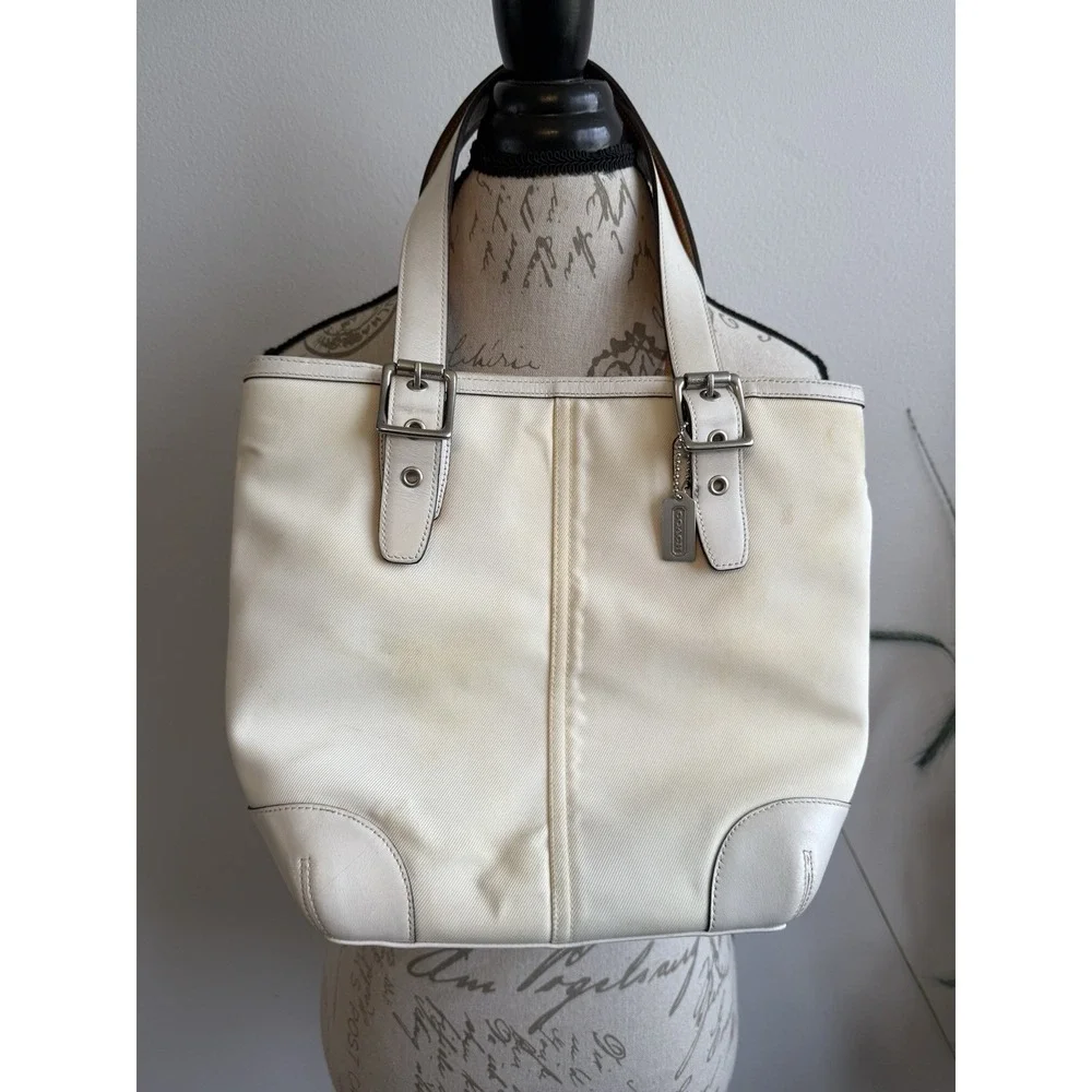 Vintage Coach Ivory Leather Satchel wide strap Tan‎ Interior